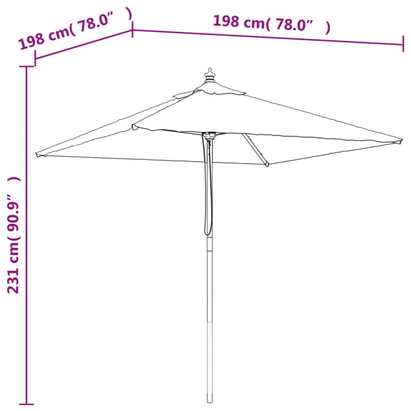 Parasol ogrodowy na drewnianym słupku, bordowy, 198x198x231 cm