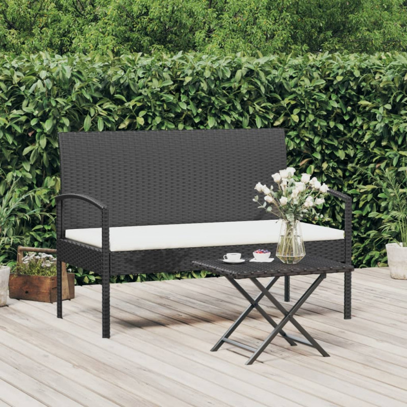 Ławka ogrodowa z poduszką, czarna, 105 cm, polirattan