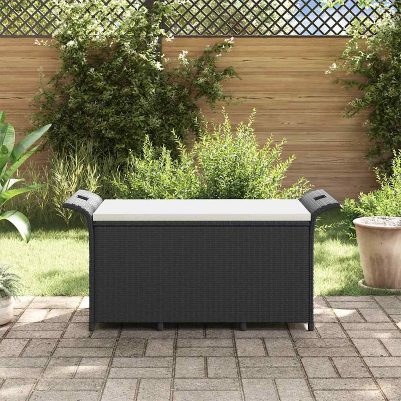 Ławka ogrodowa z poduszką, czarna, 116x46x57 cm, polirattan
