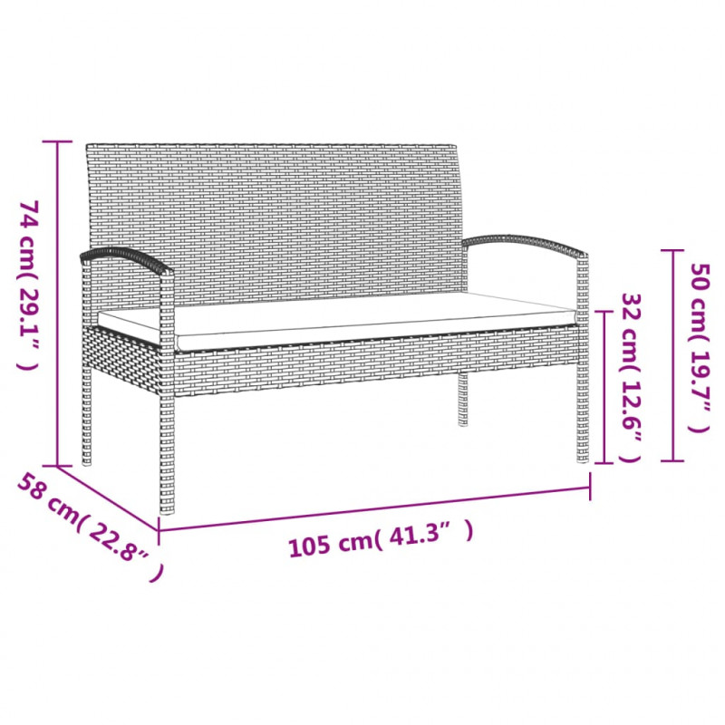 Ławka ogrodowa z poduszką, czarna, 105 cm, polirattan