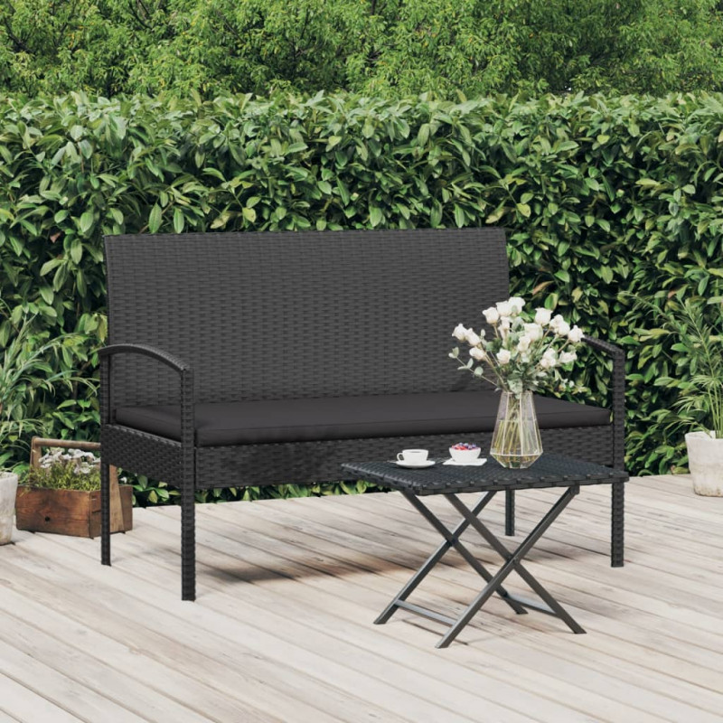 Ławka ogrodowa z poduszką, czarna, 105 cm, polirattan