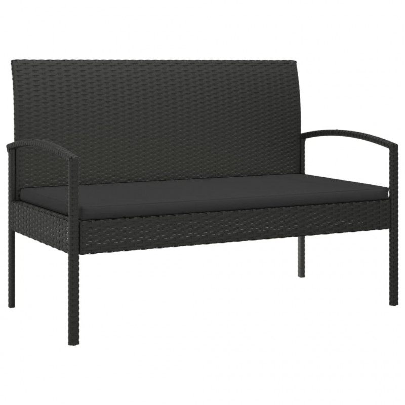 Ławka ogrodowa z poduszką, czarna, 105 cm, polirattan