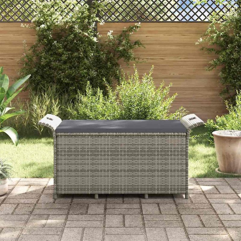 Ławka ogrodowa z poduszką, szara, 116x46x57 cm, polirattan