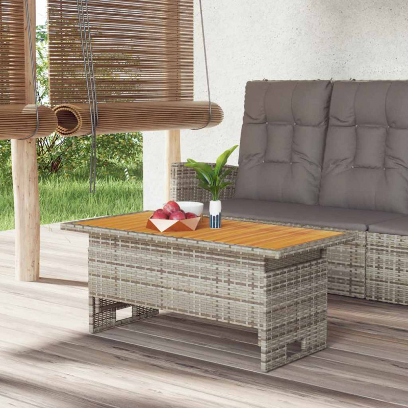 Stół ogrodowy, szary, 100x50x43/63 cm, akacja i polirattan