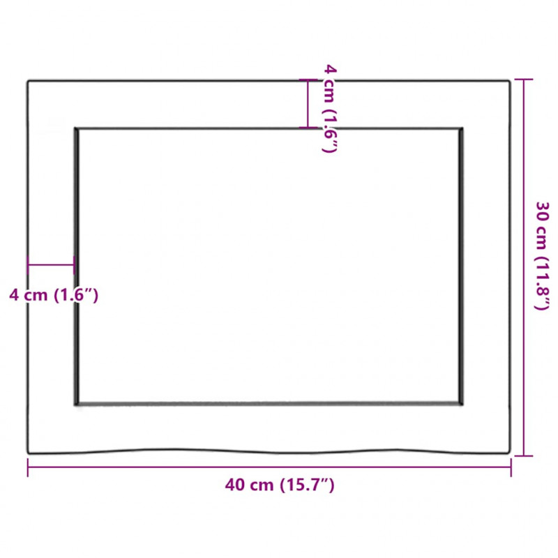Półka, 40x30x(2-6) cm, surowe lite drewno dębowe