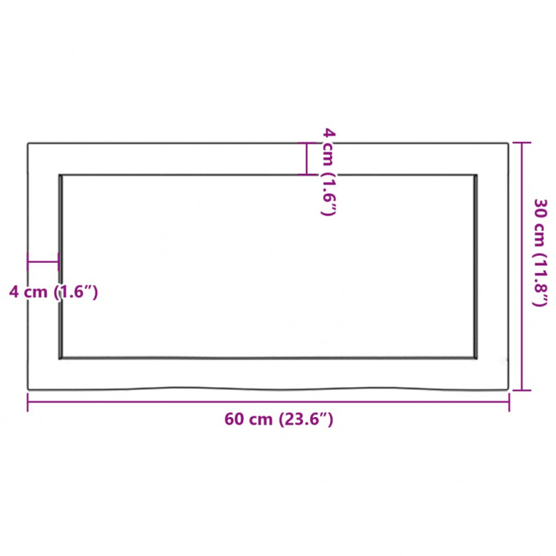 Półka, 60x30x(2-4) cm, surowe lite drewno dębowe