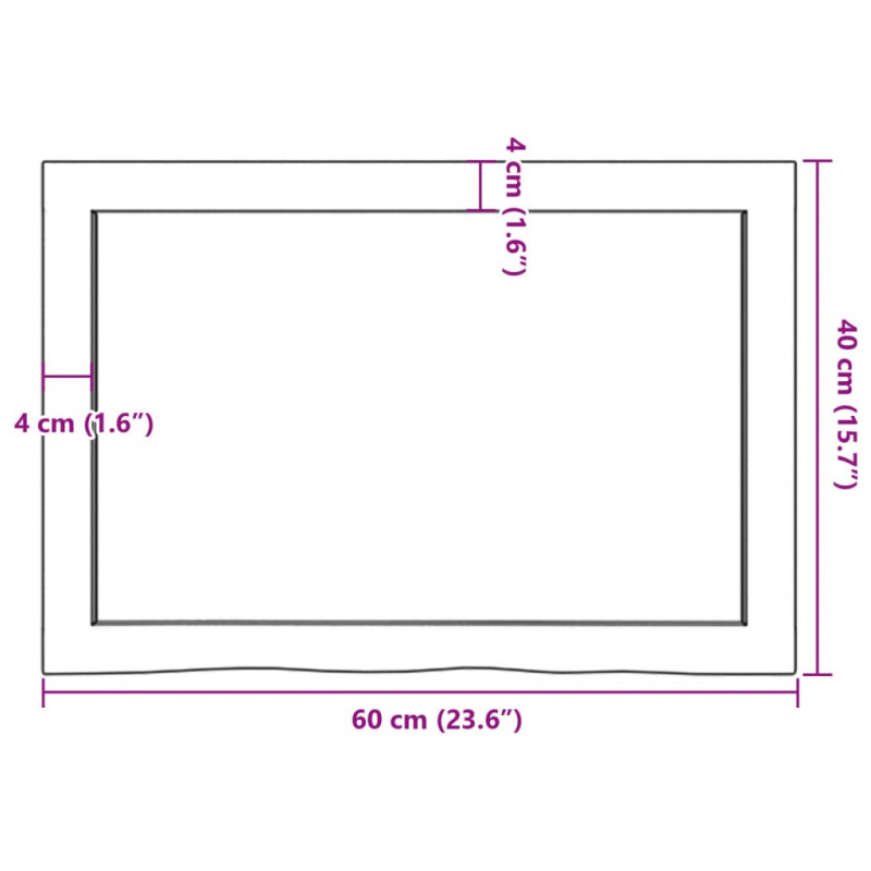 Półka, 60x40x(2-4) cm, surowe lite drewno dębowe