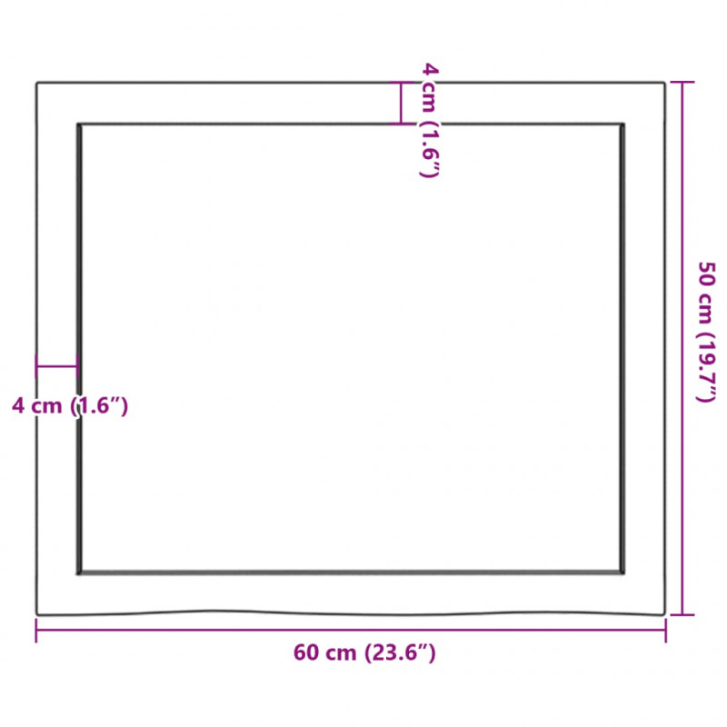 Półka, 60x50x(2-6) cm, surowe lite drewno dębowe