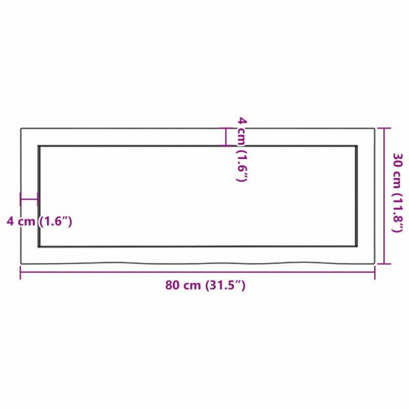 Półka, 80x30x(2-6) cm, surowe lite drewno dębowe