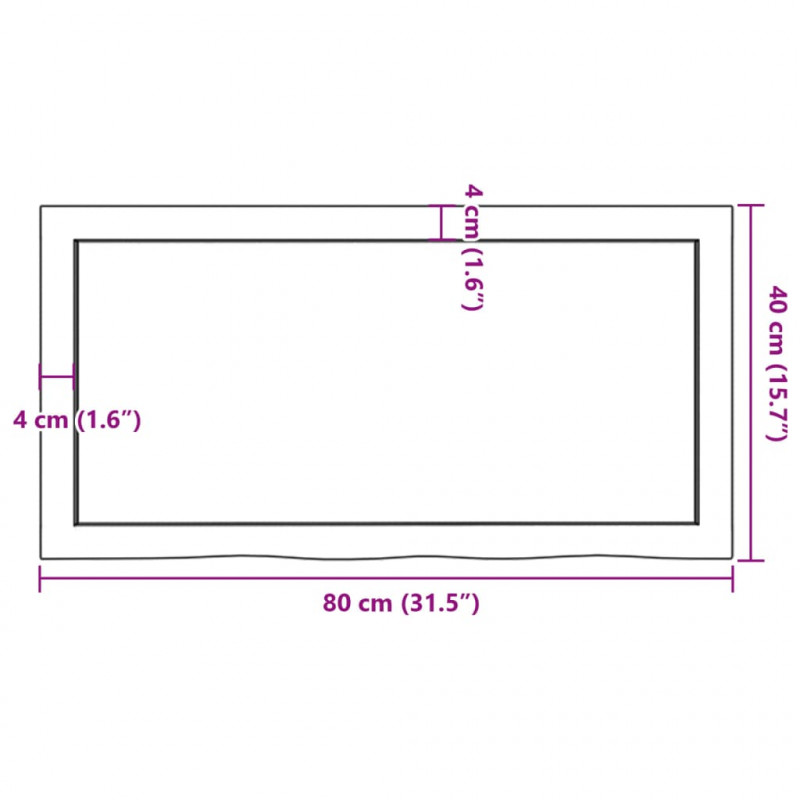 Półka, 80x40x(2-4) cm, surowe lite drewno dębowe