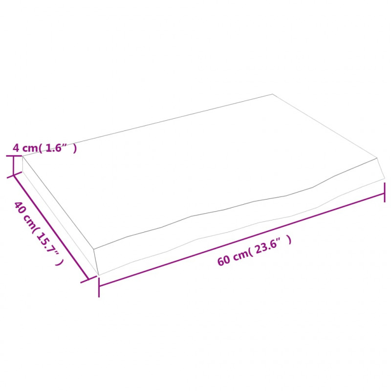 Półka, brązowa, 60x40x(2-4) cm, lakierowane lite drewno dębowe
