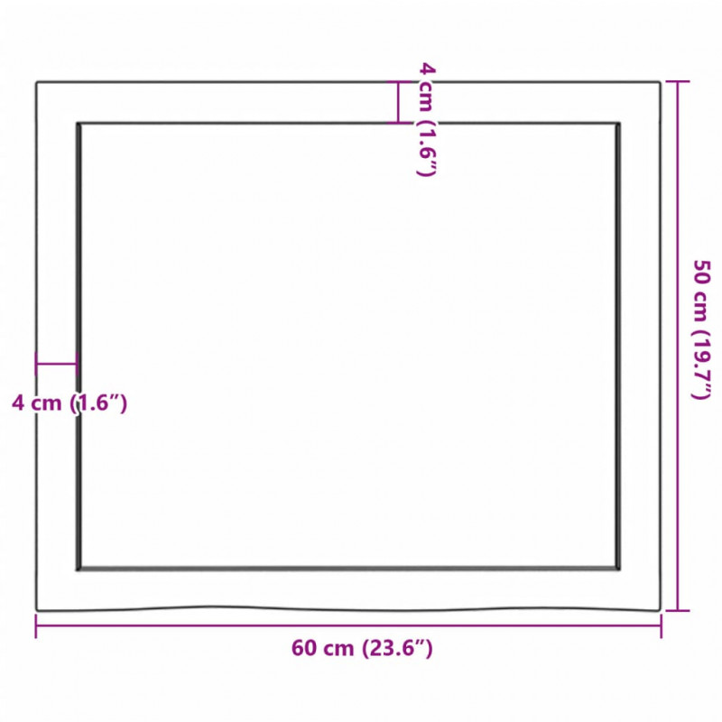 Półka, brązowa, 60x50x(2-6) cm, lakierowane lite drewno dębowe