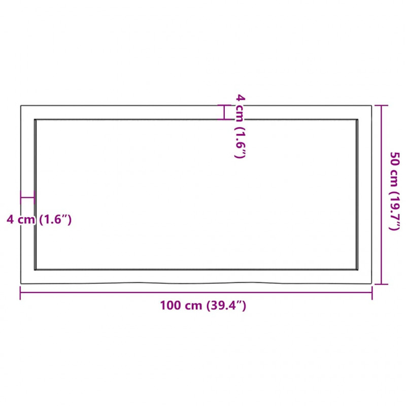 Półka, brązowa, 100x50x(2-4) cm, lakierowane lite drewno dębowe