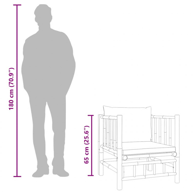 Sofa ogrodowa z ciemnoszarymi poduszkami, bambusowa