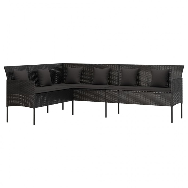 Ogrodowa sofa narożna z poduszkami, czarny polirattan