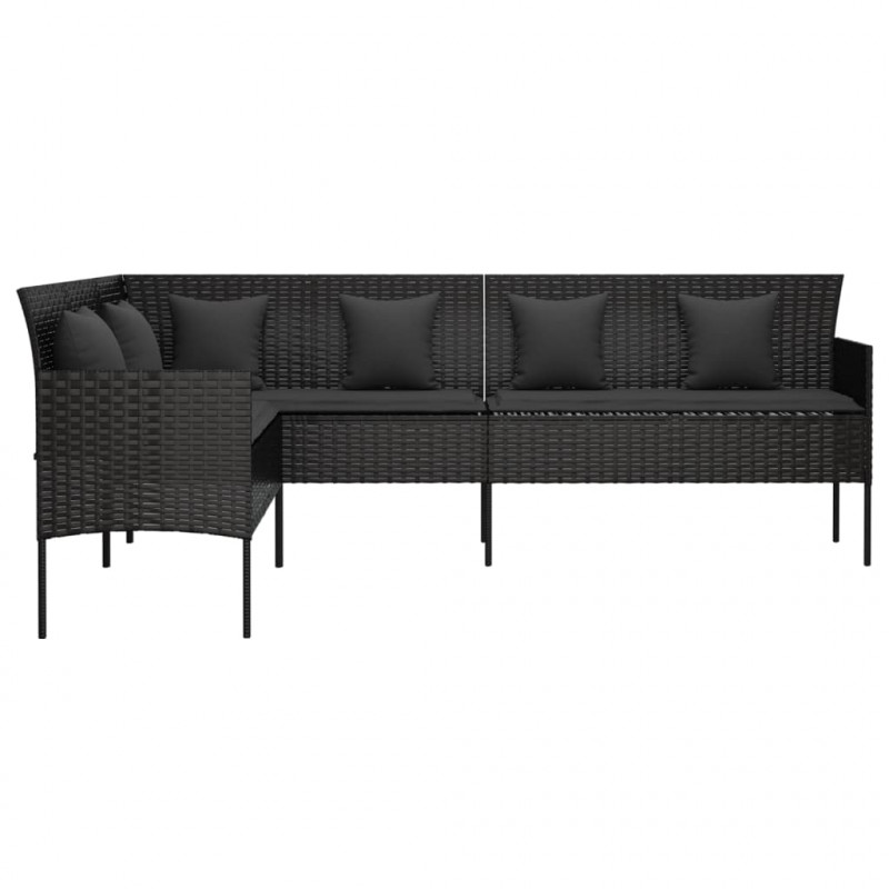 Ogrodowa sofa narożna z poduszkami, czarny polirattan