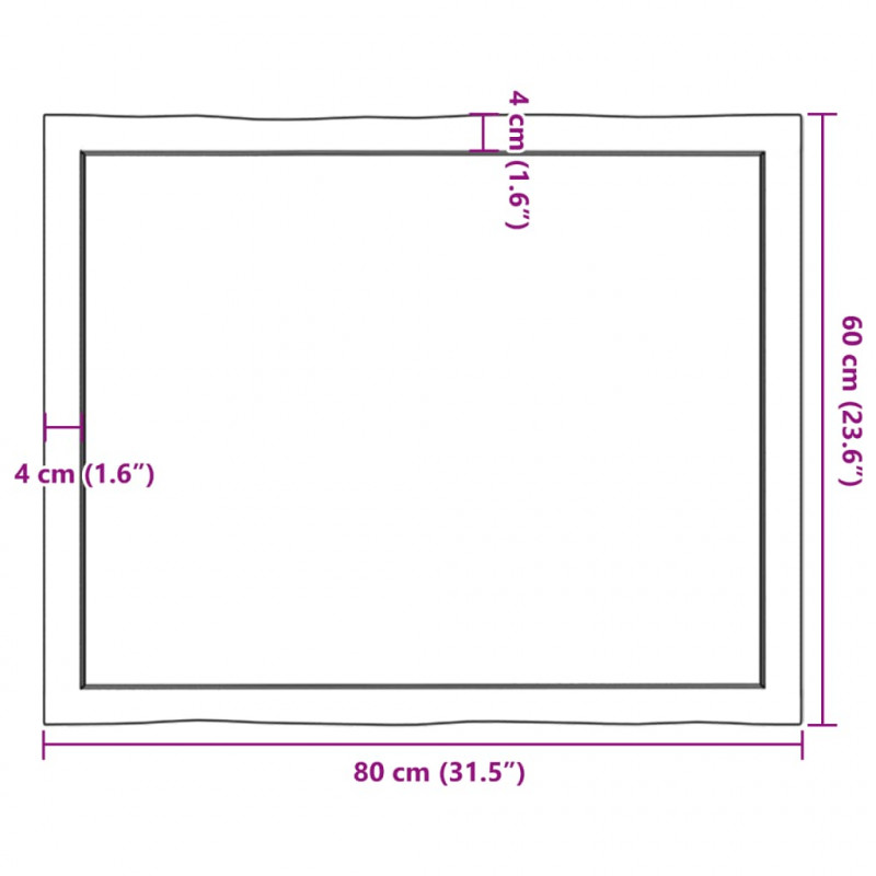 Blat stołu, 80x60x(2-6)cm, surowy, lity dąb naturalną krawędzią