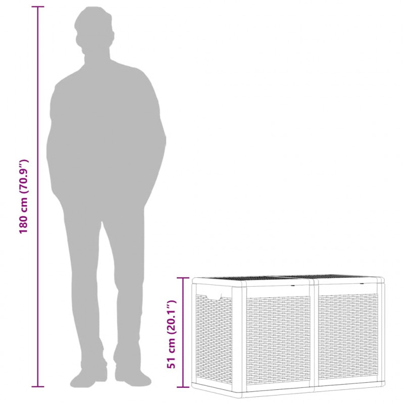 Skrzynia ogrodowa, szara, rattan PP, 180 L