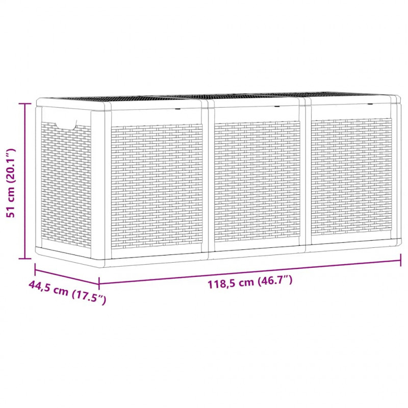 Skrzynia ogrodowa, szara, rattan PP, 270 L