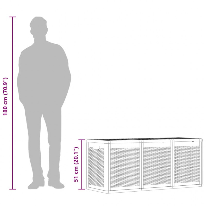 Skrzynia ogrodowa, szara, rattan PP, 270 L