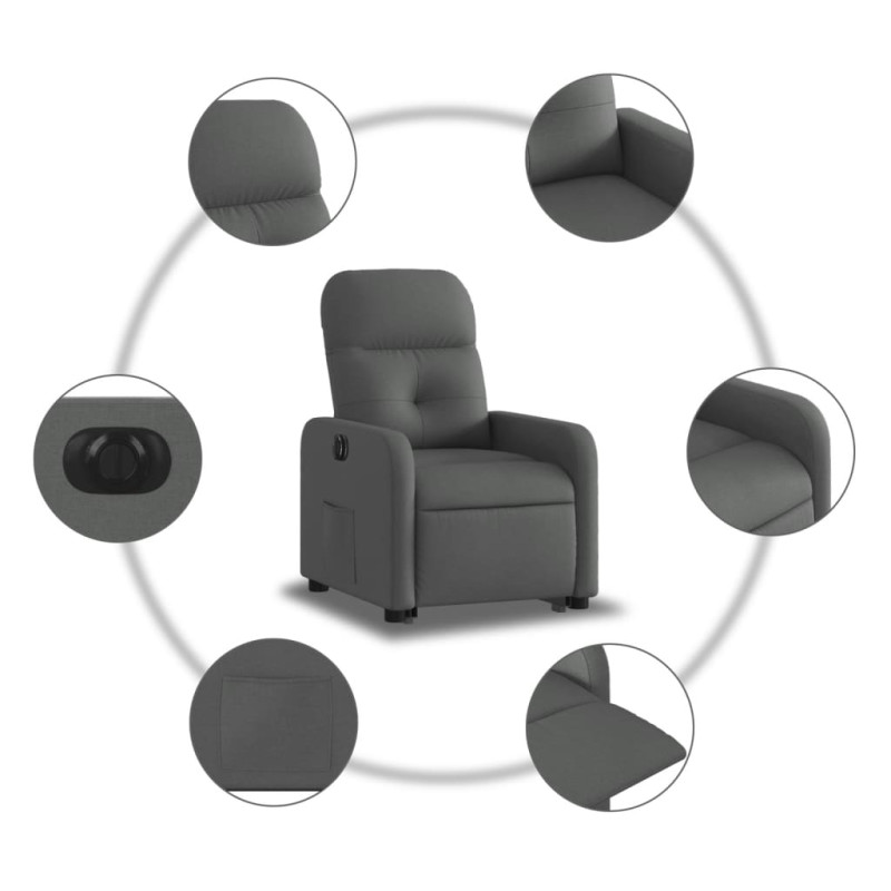 Podnoszony fotel masujący, elektryczny, rozkładany, ciemnoszary