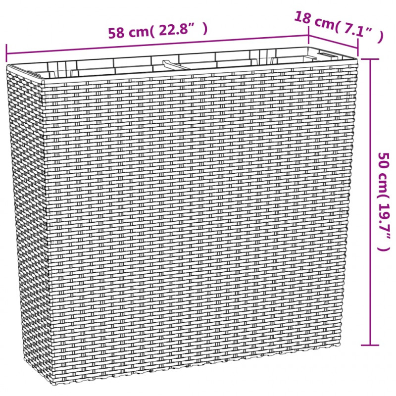 Donica z pojemnikiem wewnętrznym, brązowa, 12/44 L, rattan PP