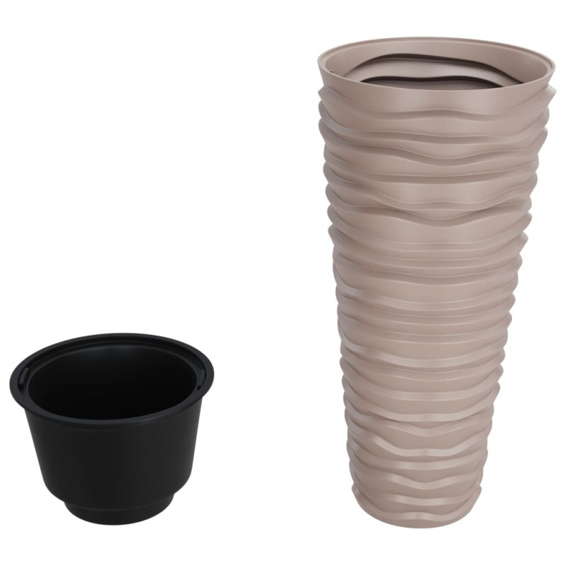 Donica z pojemnikiem wewnętrznym, mocha, 18/45 L, PP, prążki