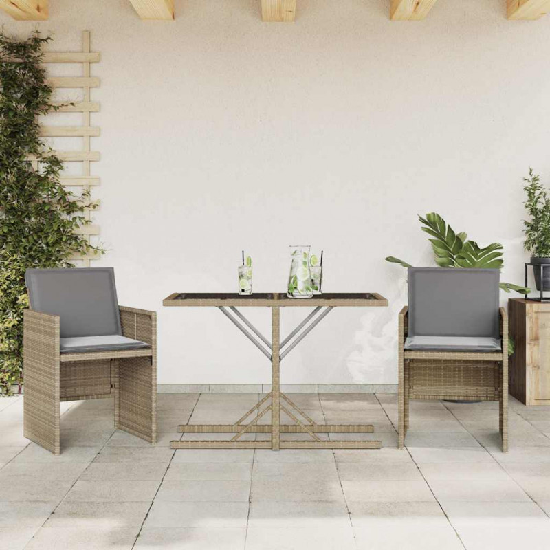 3-cz. zestaw mebli bistro z poduszkami, mieszany beż, rattan PE