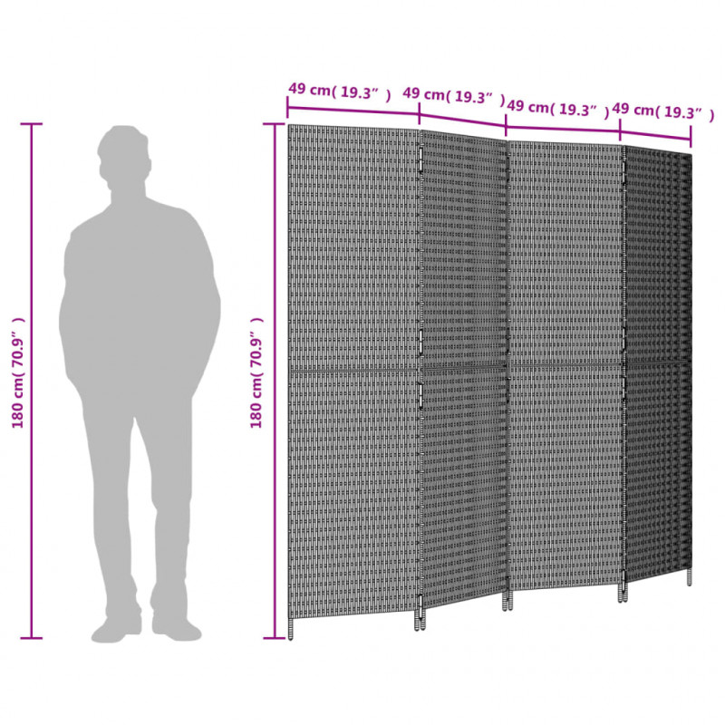 Parawan 4-panelowy, brązowy, polirattan