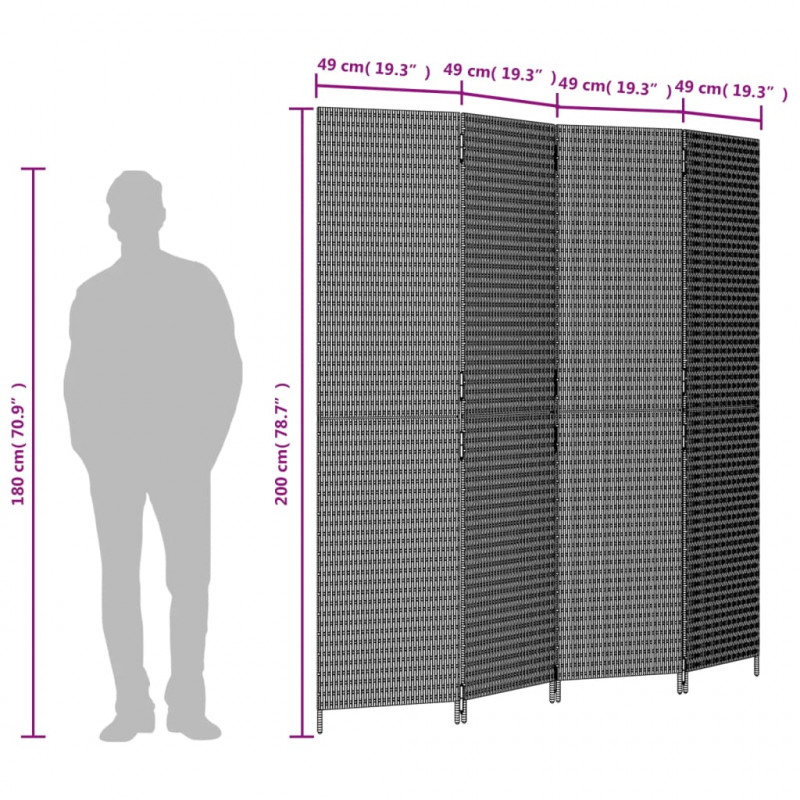 Parawan 4-panelowy, beżowy, polirattan