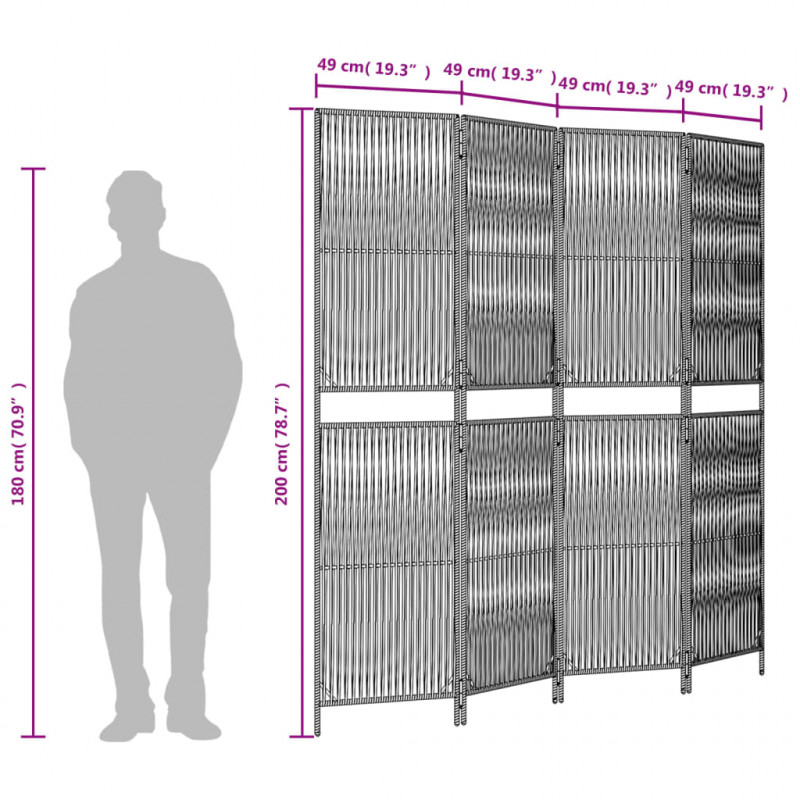 Parawan 4-panelowy, beżowy, polirattan