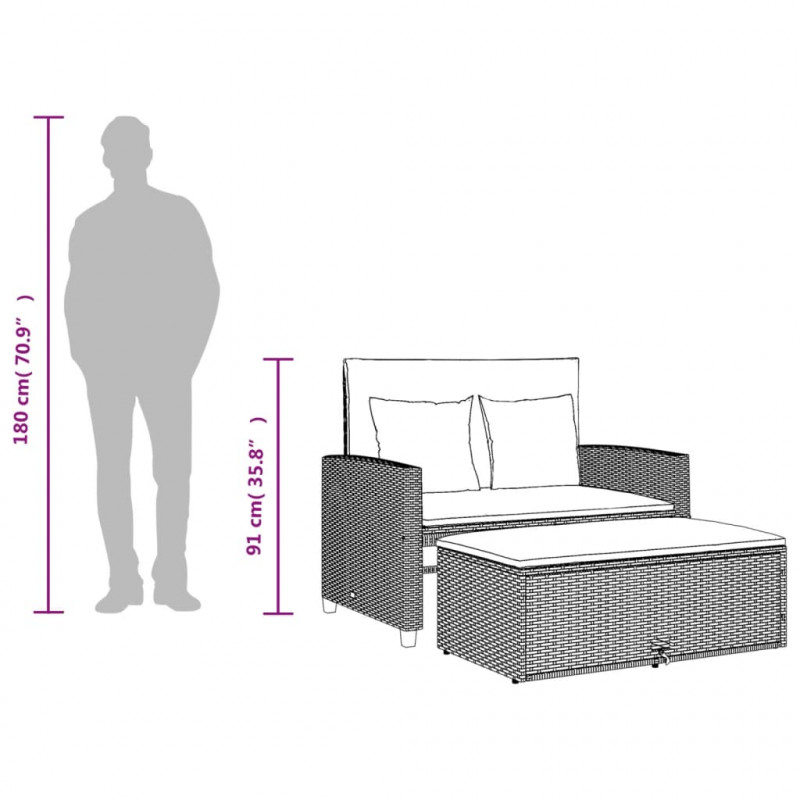 Sofa ogrodowa z poduszkami, 2-osobowa, szara, polirattan