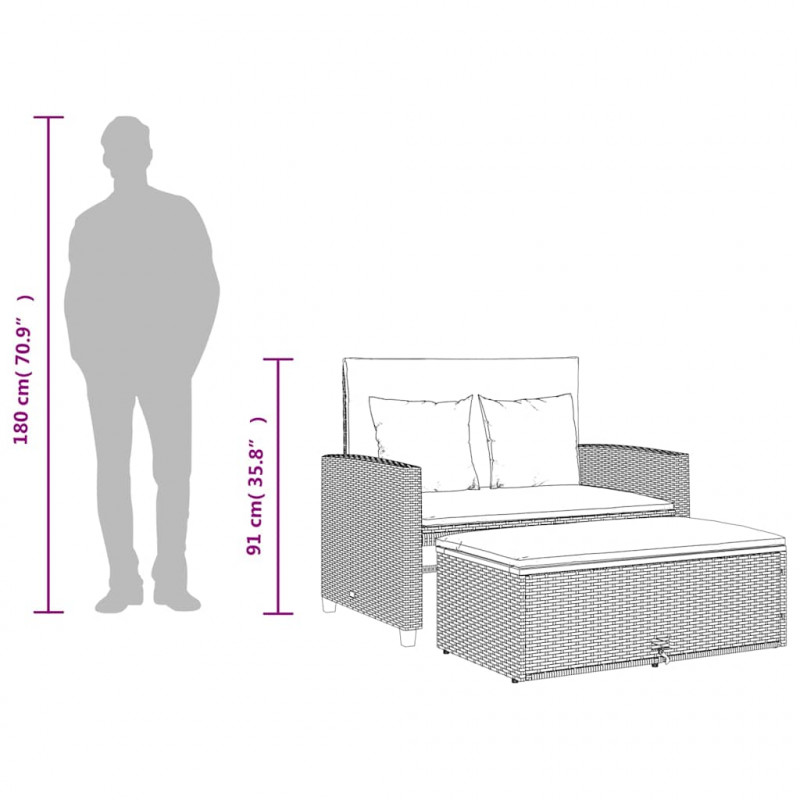 Sofa ogrodowa z poduszkami, 2-os., szara, rattan PE i akacja