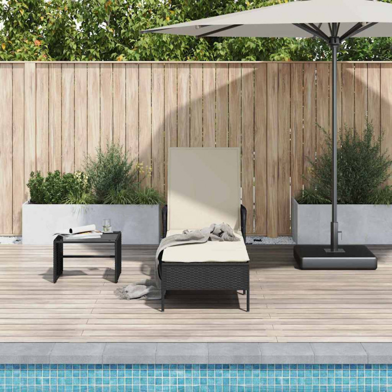 Leżak Czarny i kremowo-biały 55 x 200 x 92 cm polirattan