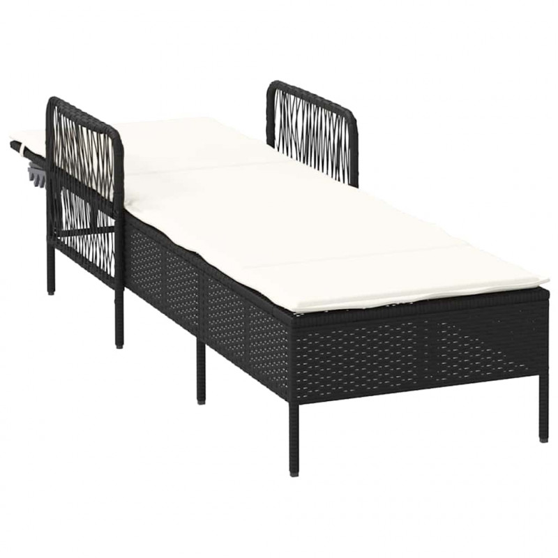 Leżak Czarny i kremowo-biały 55 x 200 x 92 cm polirattan