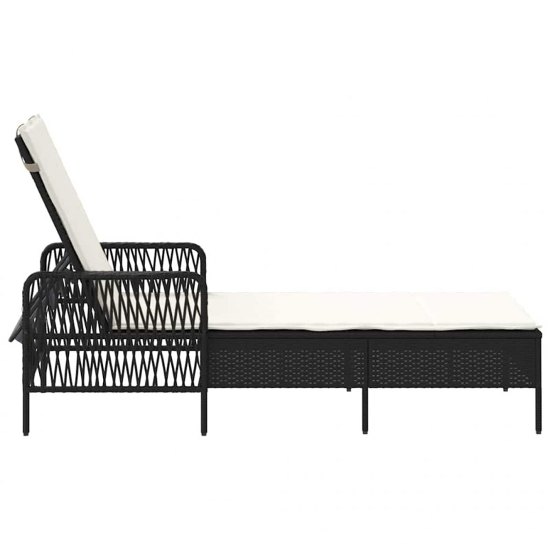 Leżak Czarny i kremowo-biały 55 x 200 x 92 cm polirattan