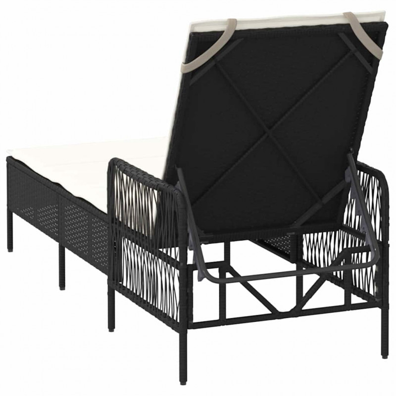 Leżak Czarny i kremowo-biały 55 x 200 x 92 cm polirattan