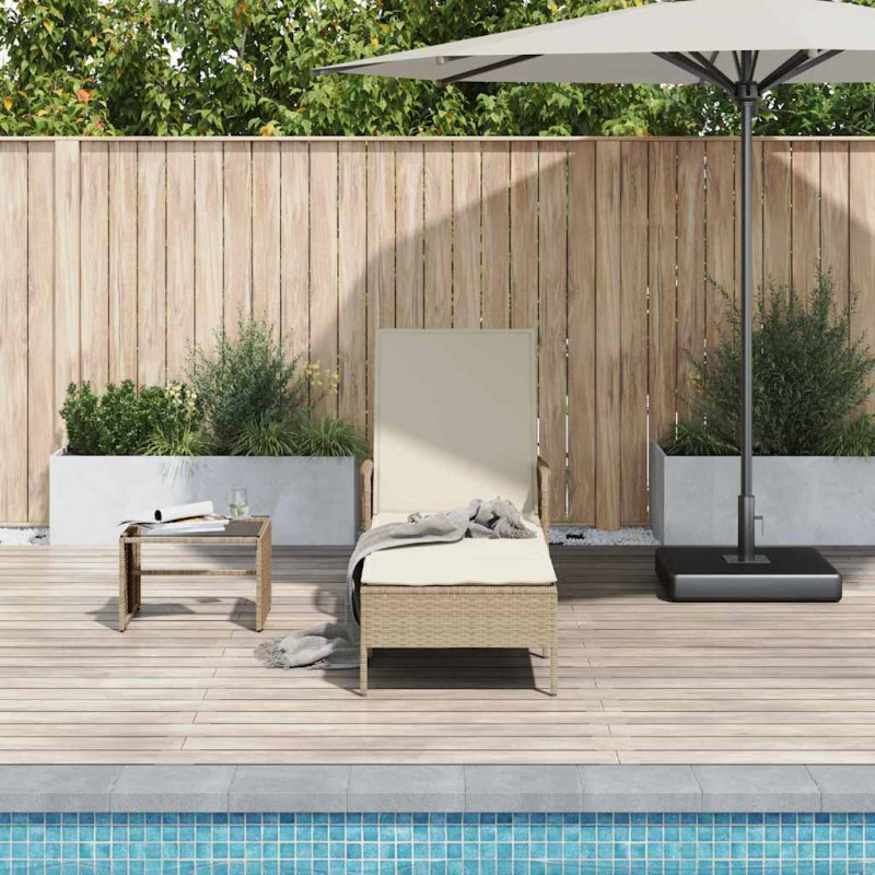 Leżak z poduszką Beżowy i kremowy 55 x 200 x 92 cm polirattan