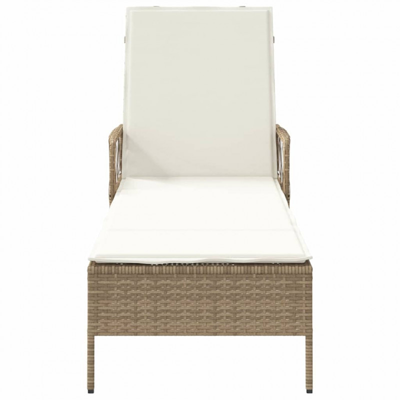 Leżak z poduszką Beżowy i kremowy 55 x 200 x 92 cm polirattan