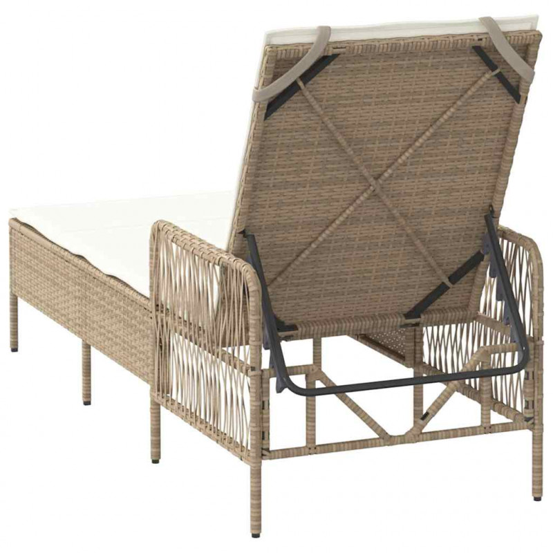 Leżak z poduszką Beżowy i kremowy 55 x 200 x 92 cm polirattan