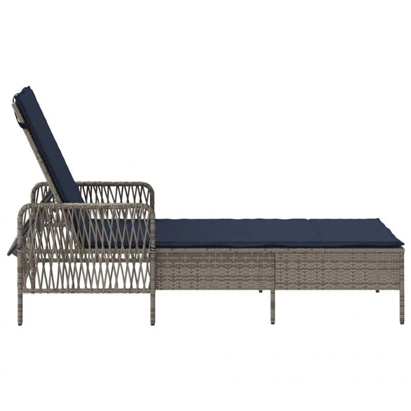 Leżak z poduszką Szary i granatowy 55 x 200 x 92 cm polirattan
