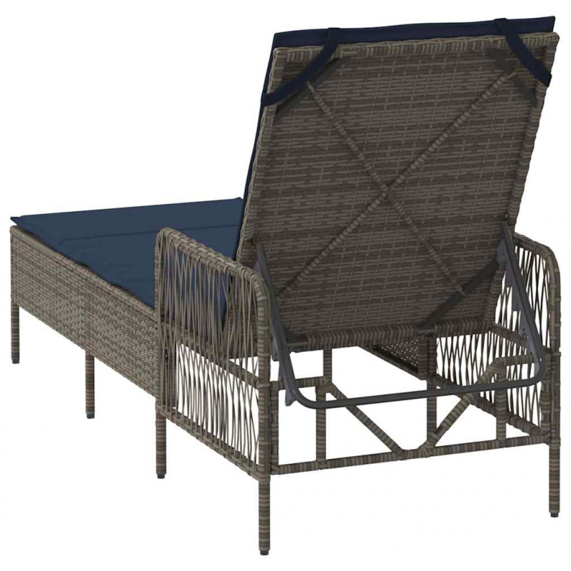 Leżak z poduszką Szary i granatowy 55 x 200 x 92 cm polirattan