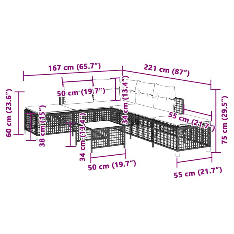 3-cz. narożna sofa ogrodowa z poduszkami, jasnoszara