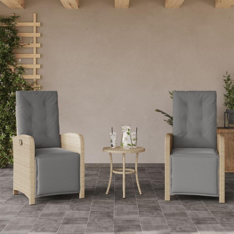 3-cz. zestaw mebli bistro z poduszkami, mieszany beż, rattan PE
