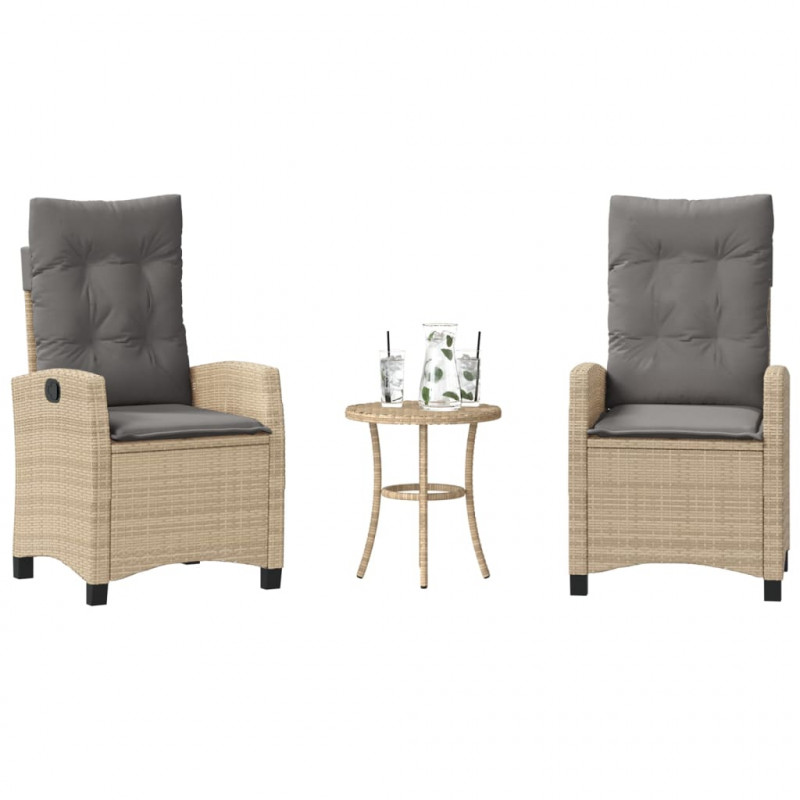 3-cz. zestaw mebli bistro z poduszkami, mieszany beż, rattan PE
