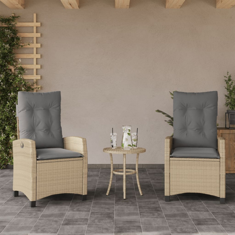 3-cz. zestaw mebli bistro z poduszkami, mieszany beż, rattan PE