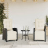 3-cz. zestaw mebli bistro z poduszkami, czarny, polirattan