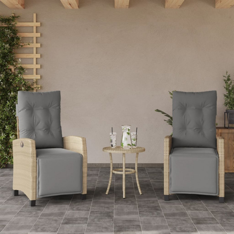 3-cz. zestaw mebli bistro z poduszkami, mieszany beż, rattan PE