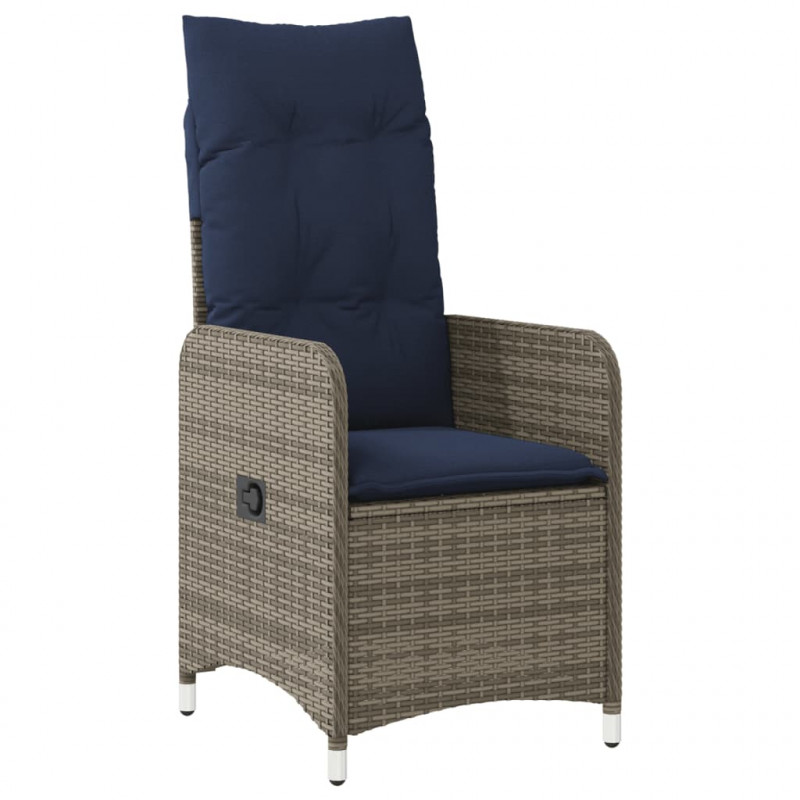 Rozkładany fotel ogrodowy z poduszkami Szary polirattan