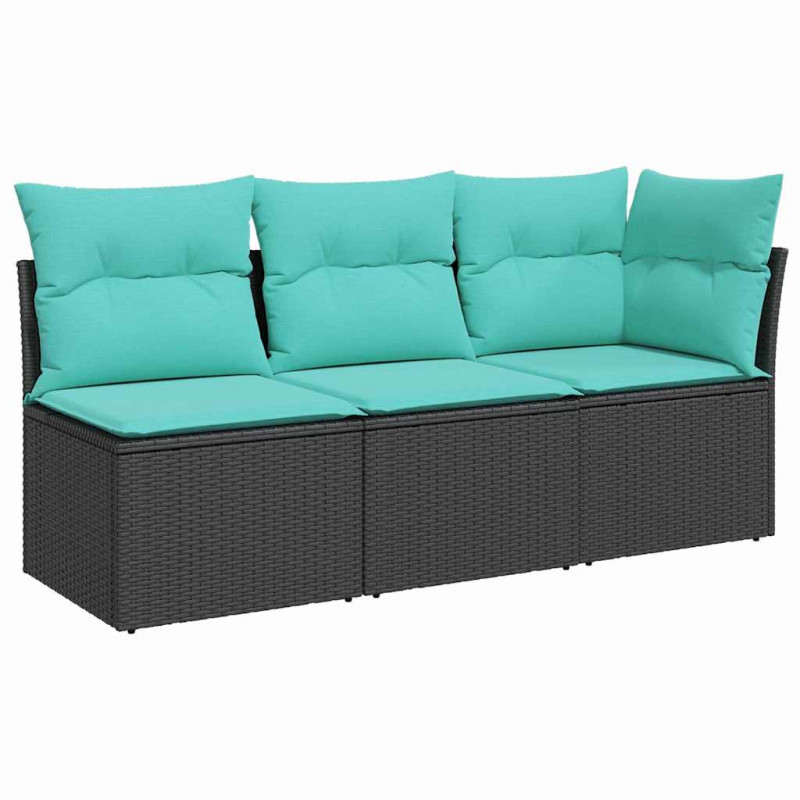 Sofa ogrodowa z poduszkami, 3-osobowa, czarna, polirattan